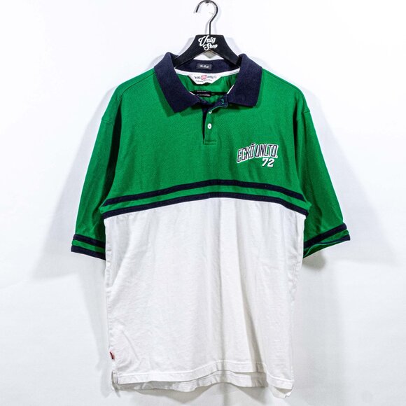 Ecko Unltd 72 Striped Colorblock Polo Shirt Large Y2K Hip Hop Streetwear - Picture 1 of 7